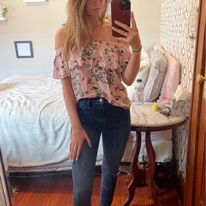 Strapless pink flowy top